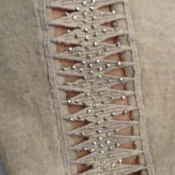 Milano Size Women's XL Classic‎ Neutral Beige Sweater Open Weave Studded Sleeve - Picture 5 of 10
